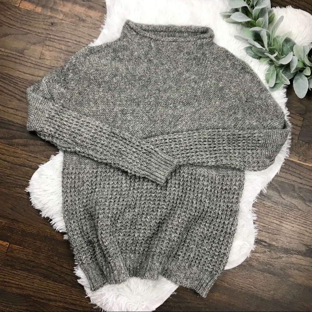 Gray Mock Neck Knit Pullover Sweater